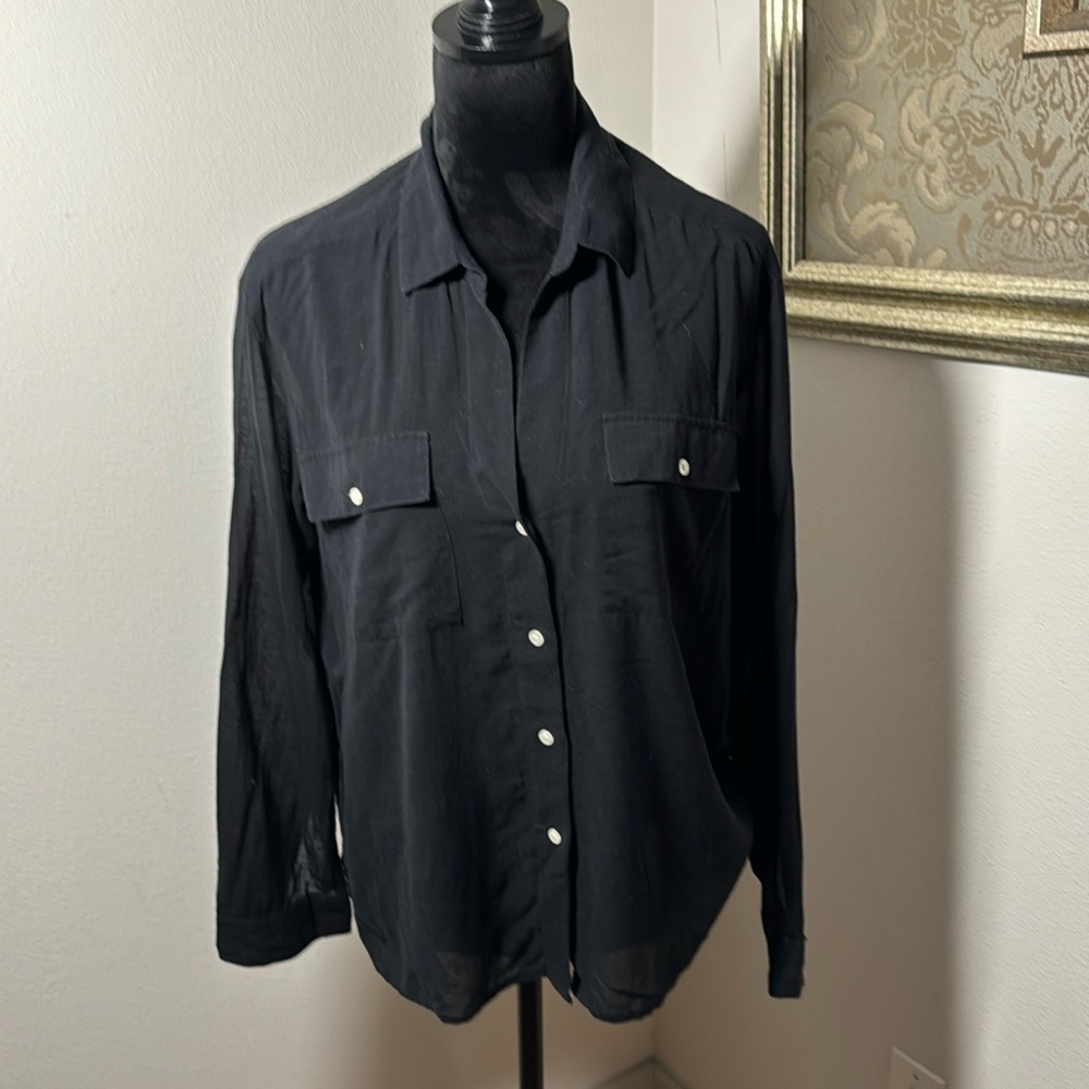 Standard James Perse Black Buttoned Down Semi Sheer Women’s Shirt Blouse Sz 1 /S